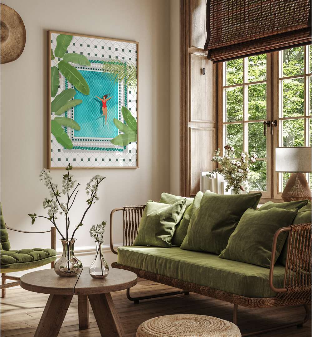 riad pool by petra lidze wall art prints Artwork IV placed on a wall