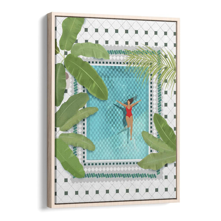 riad pool by petra lidze wall art prints in Oak Wood Floater Frame