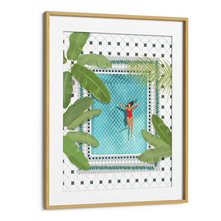 riad pool by petra lidze wall art prints in Oak Wood Frame With Mount