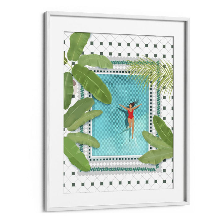 riad pool by petra lidze wall art prints in White Frame With Mount