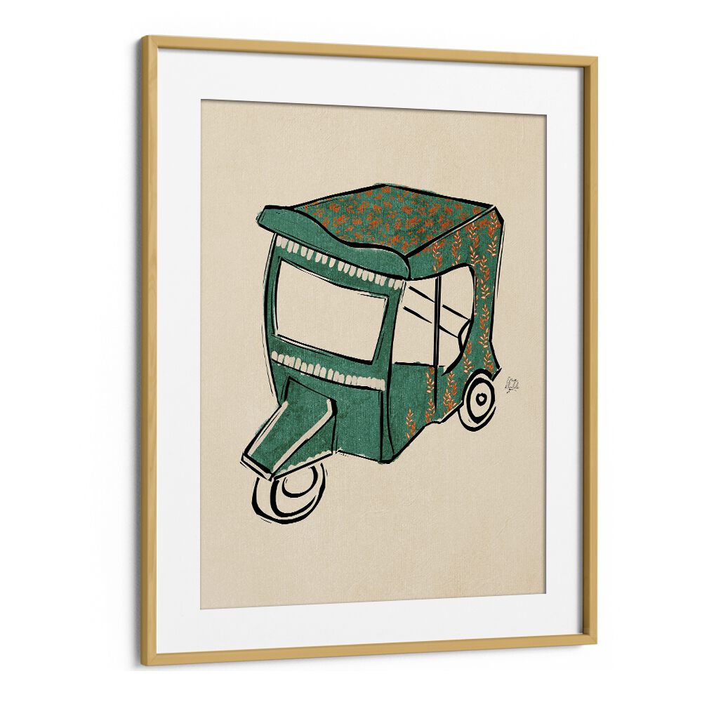 rickshaw tuk tuk car poster in Oak Wood Frame With Mount