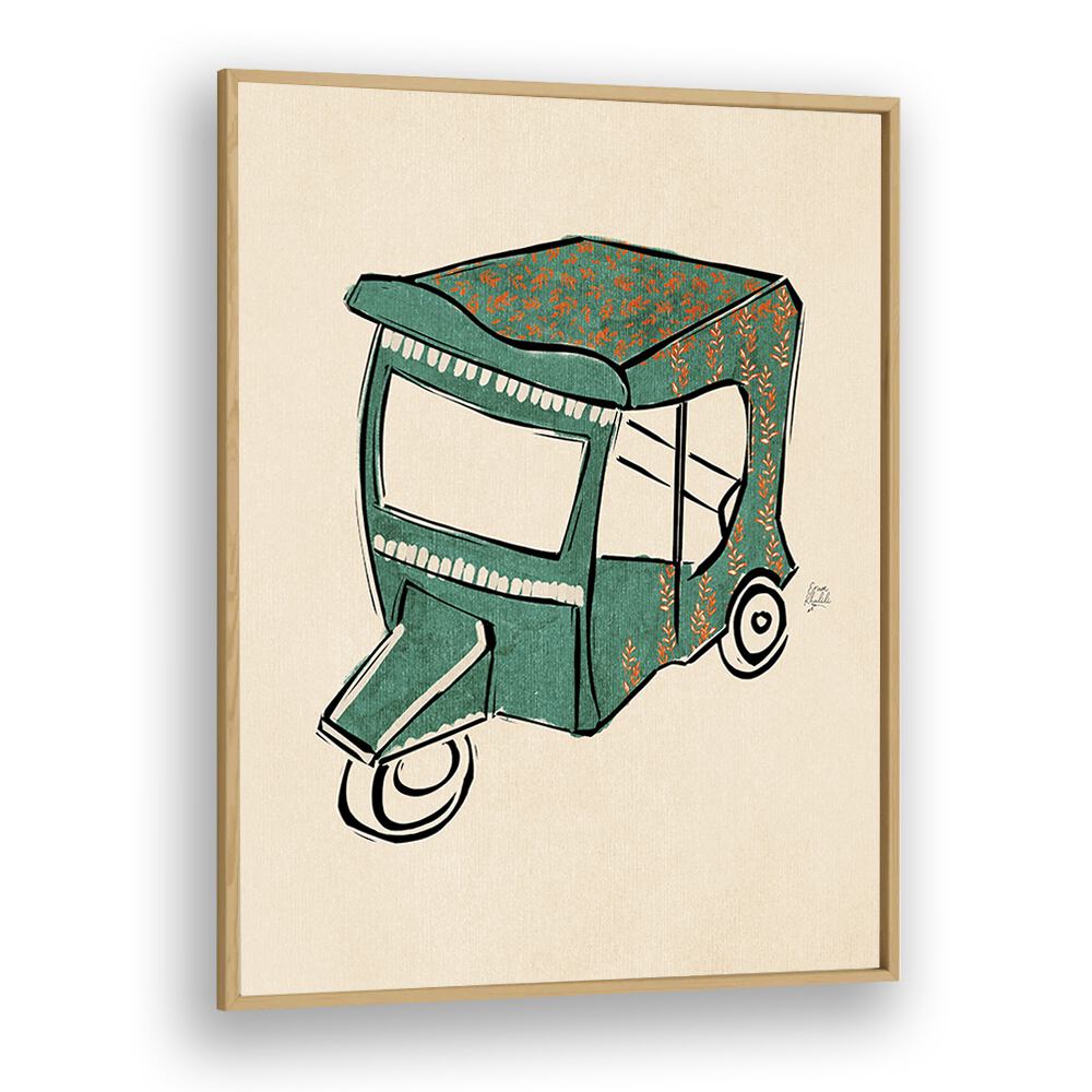 rickshaw tuk tuk car poster in Oak Wood Plain Frame