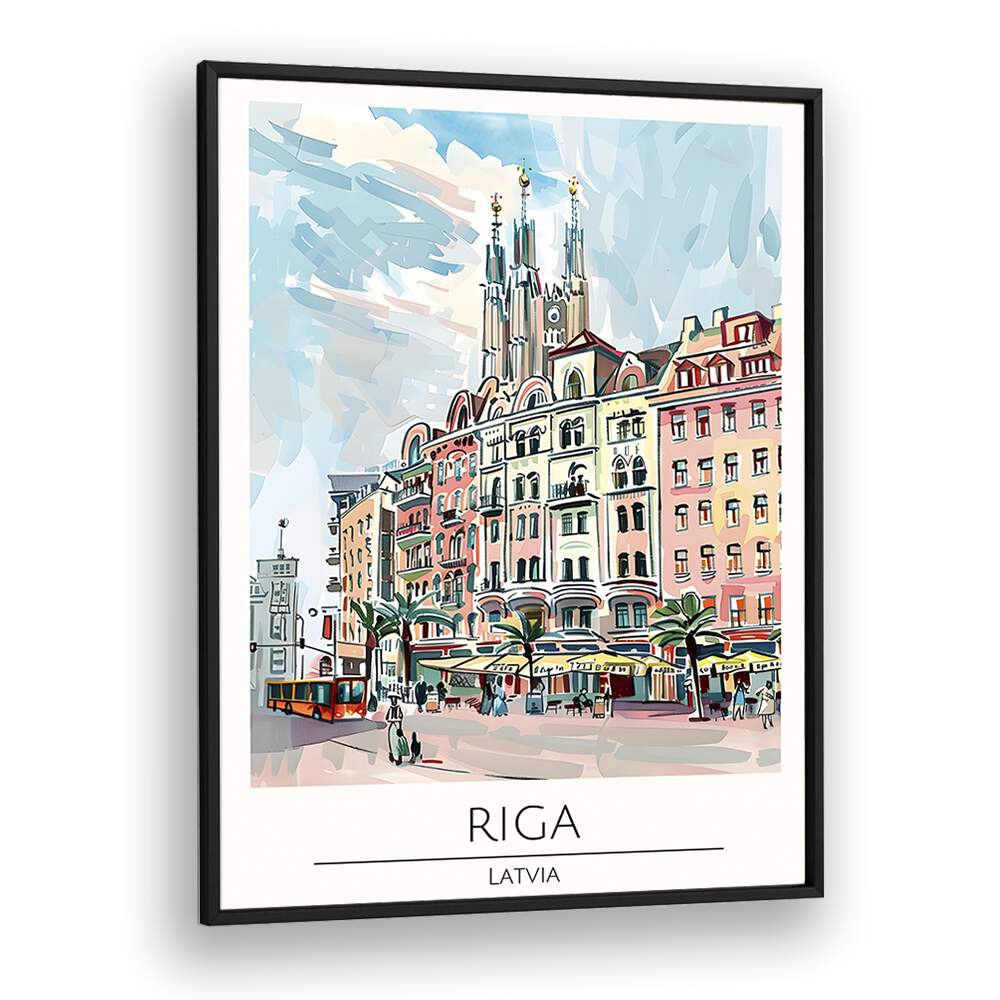 riga-latvia travel posters in Black Plain Frame