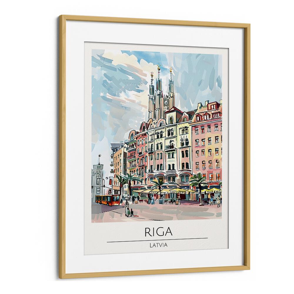 riga-latvia travel posters in Oak Wood Frame With Mount