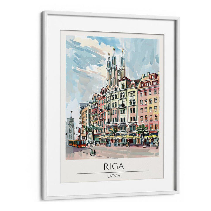 riga-latvia travel posters in White Frame With Mount