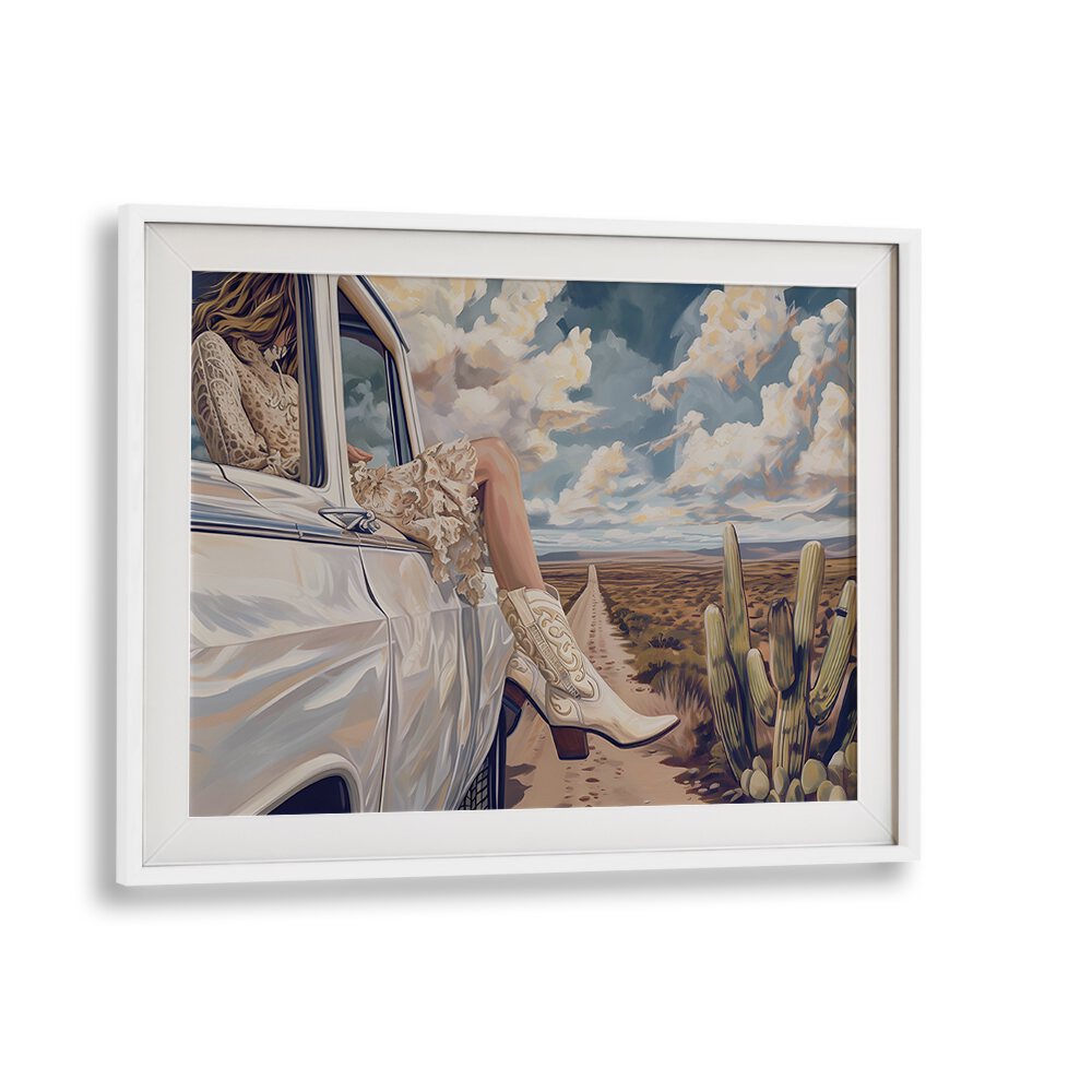 road trip electric wall art prints in White Frame With Mount