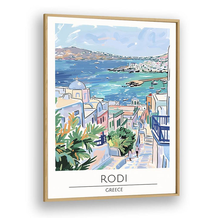 rodi-greece travel posters in Oak Wood Plain Frame