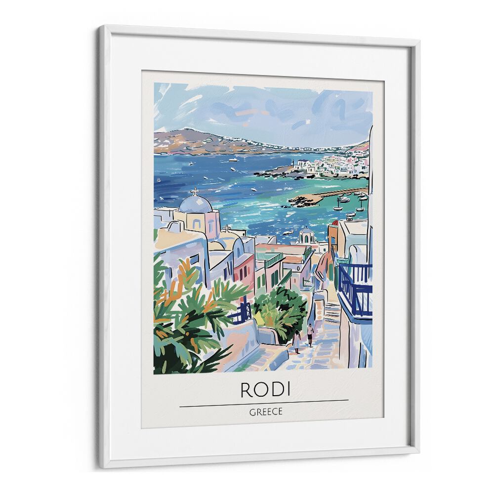 rodi-greece travel posters in White Frame With Mount