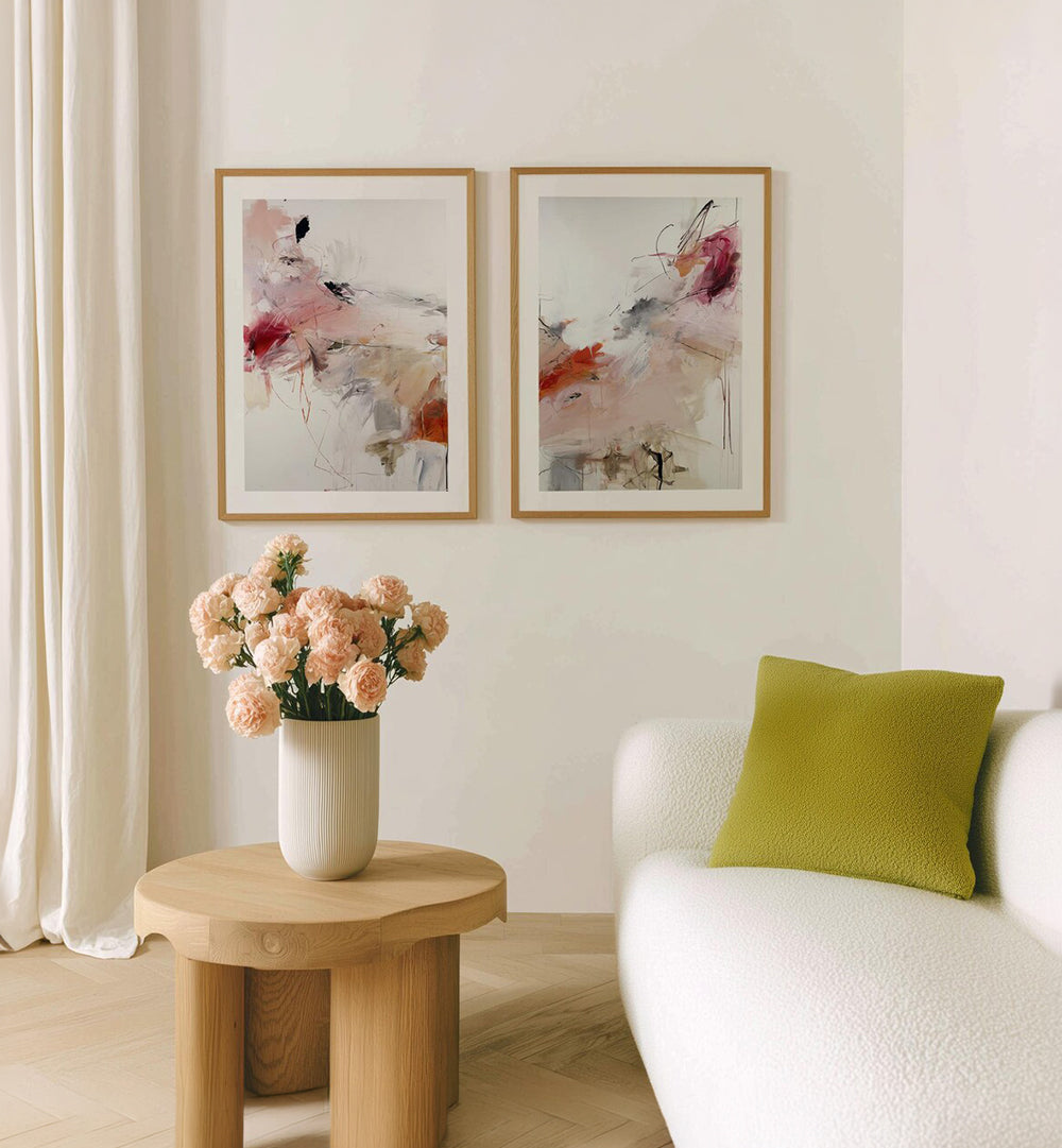 ROSE DRIFT , SET OF 2 PAINTINGS