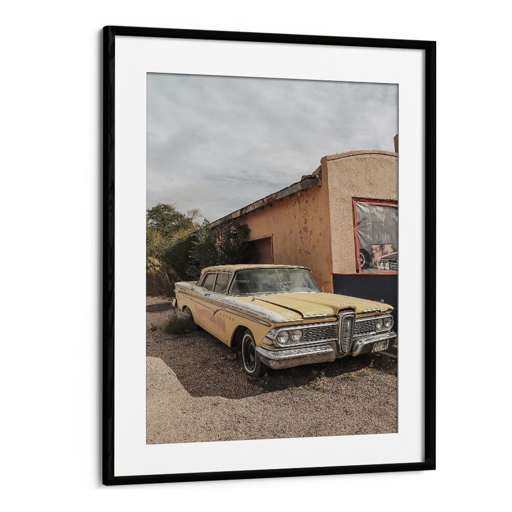 route 66 oldtimer car poster in Black Frame With Mount