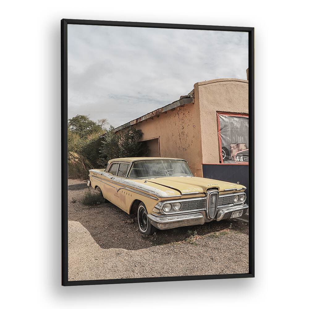 route 66 oldtimer car poster in Black Plain Frame