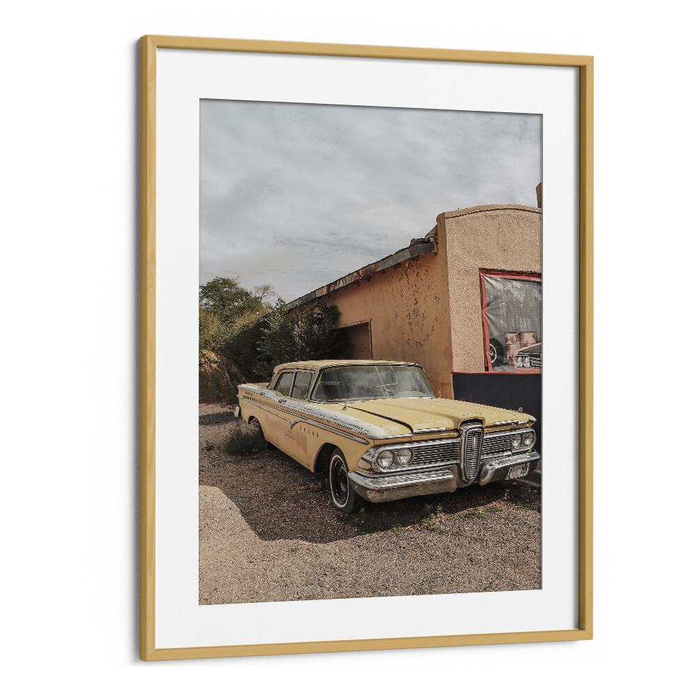 route 66 oldtimer car poster in Oak Wood Frame With Mount