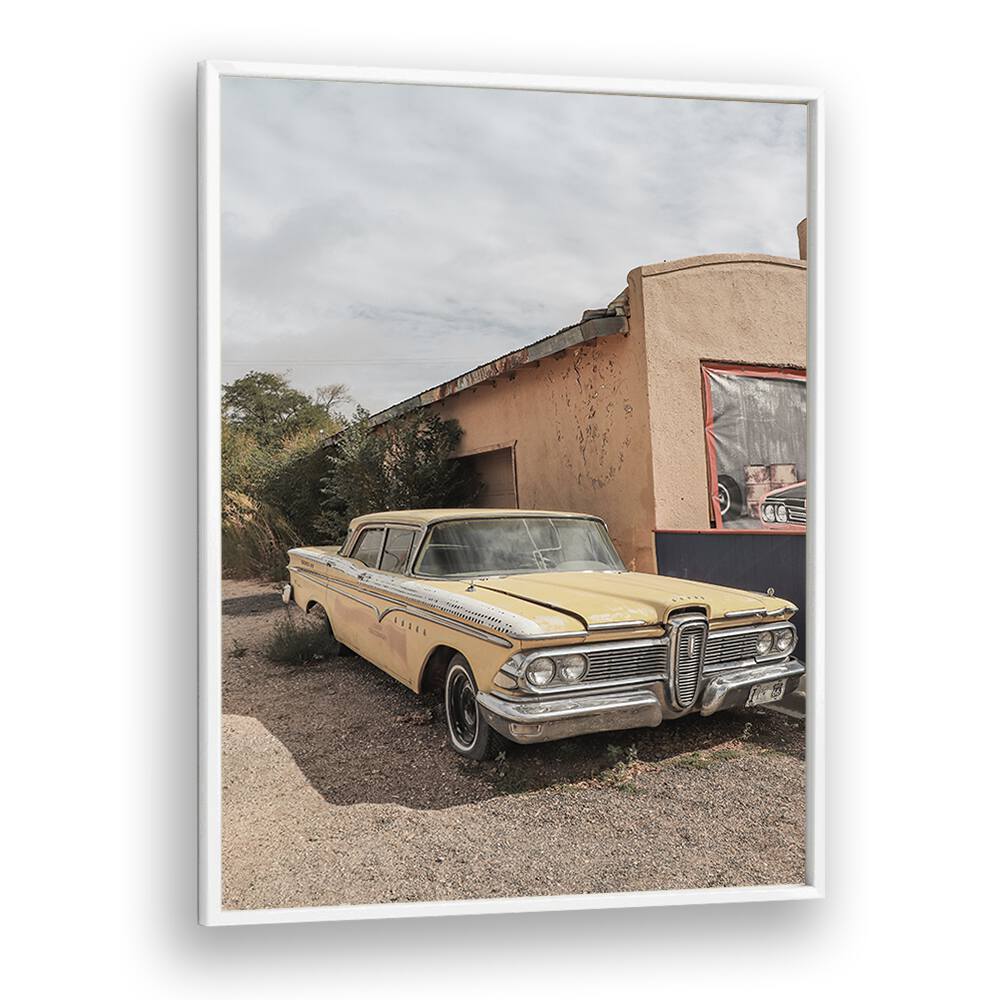 route 66 oldtimer car poster in White Plain Frame