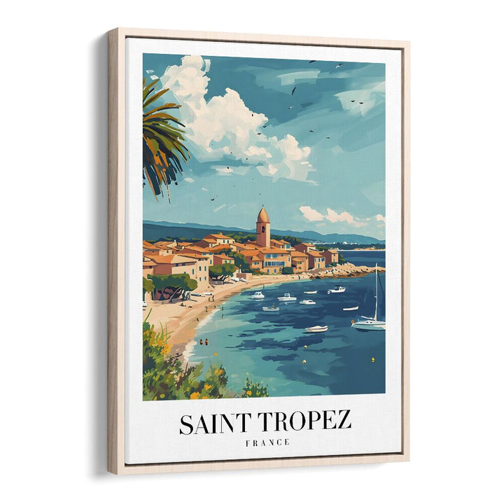 saint tropez-france travel posters in Oak Wood Floater Frame