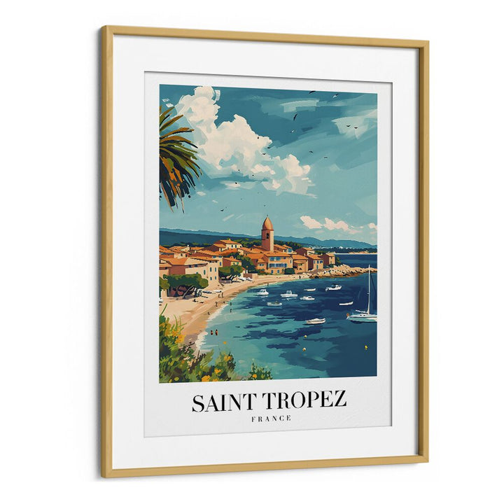 saint tropez-france travel posters in Oak Wood Frame With Mount