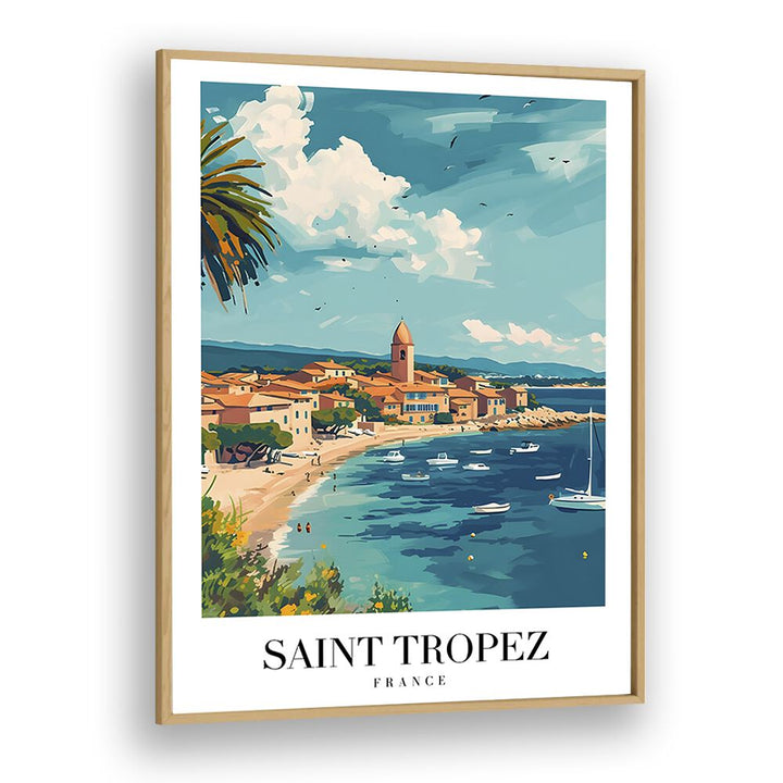 saint tropez-france travel posters in Oak Wood Plain Frame