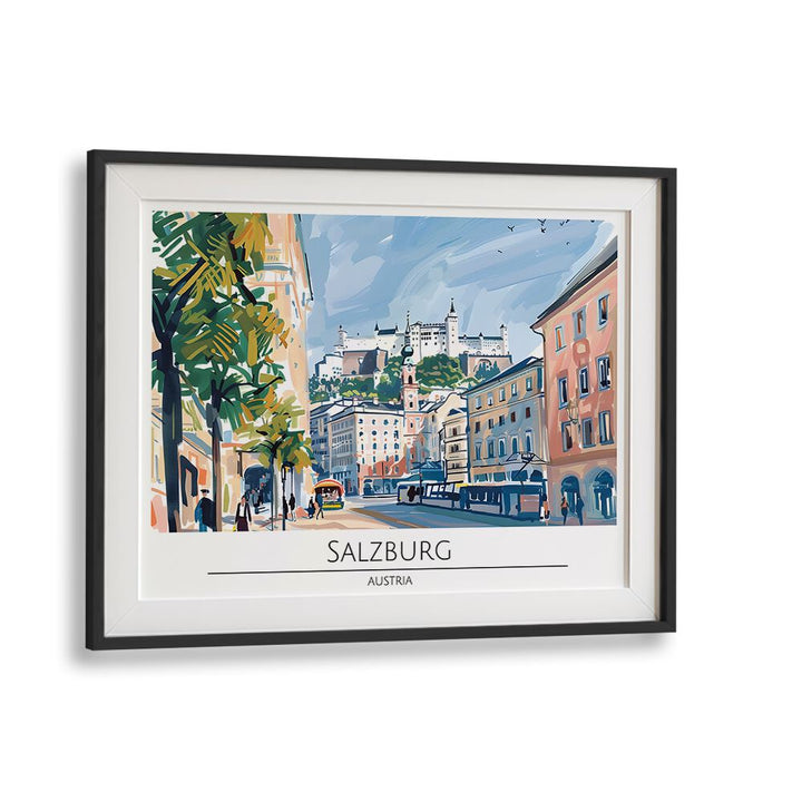 salzburg city-austria travel posters in Black Frame With Mount