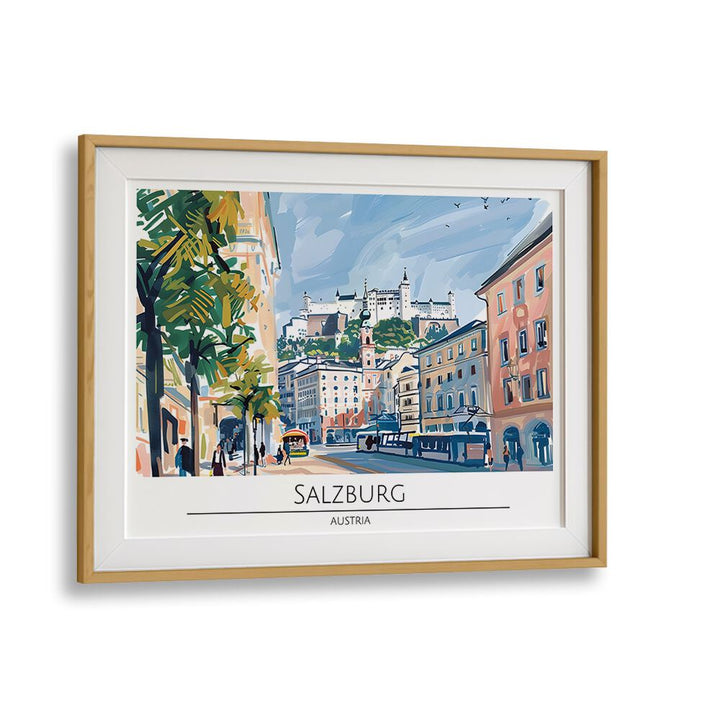 salzburg city-austria travel posters in Oak Wood Frame With Mount