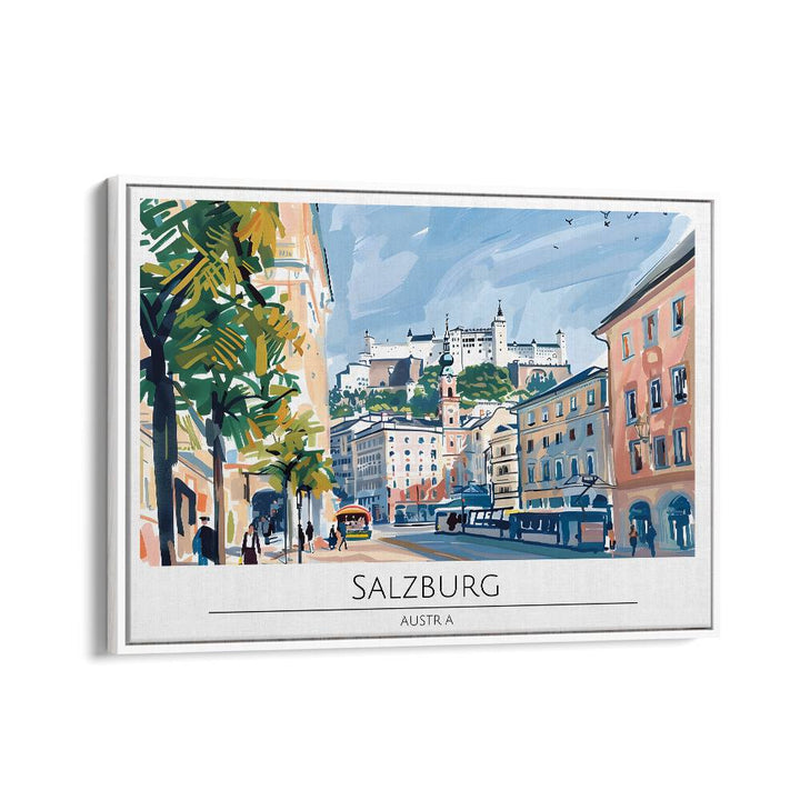 salzburg city-austria travel posters in White Floater Frame