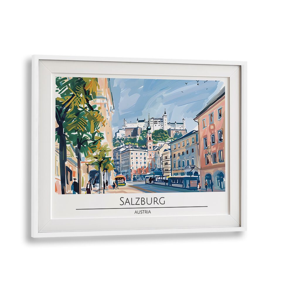 salzburg city-austria travel posters in White Frame With Mount