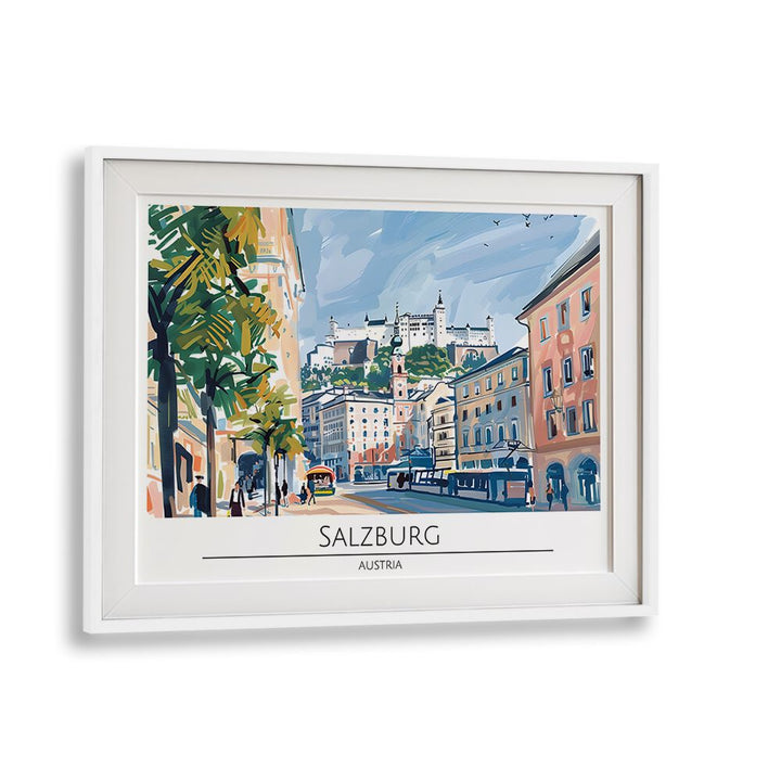 salzburg city-austria travel posters in White Frame With Mount