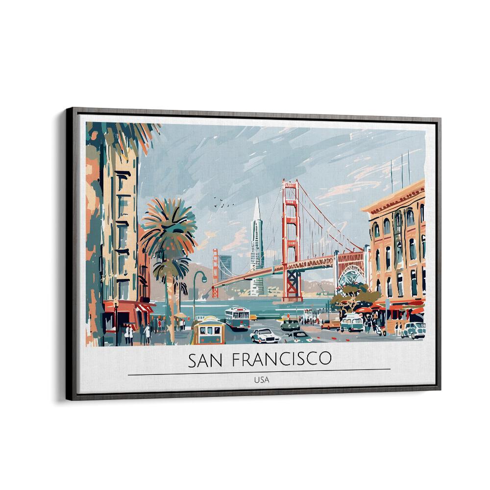 san francisco city travel posters in Black Floater Frame