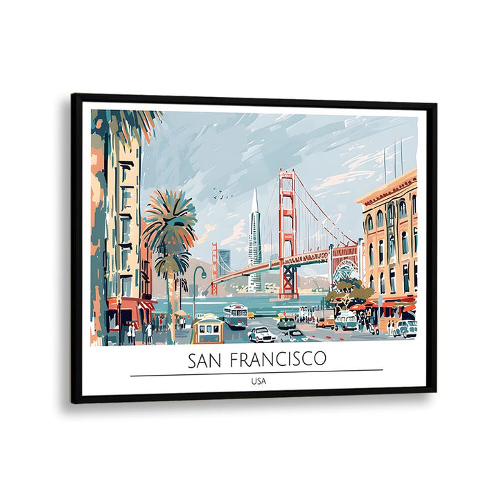 san francisco city travel posters in Black Plain Frame