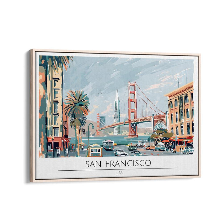 san francisco city travel posters in Oak Wood Floater Frame