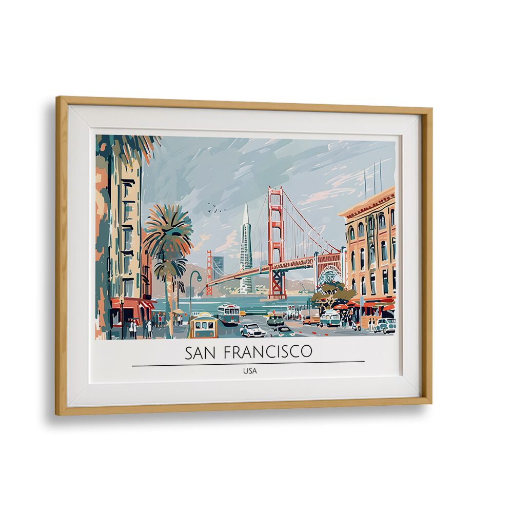 san francisco city travel posters in Oak Wood Frame With Mount