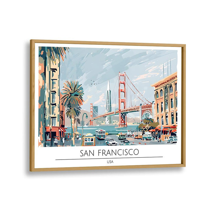 san francisco city travel posters in Oak Wood Plain Frame