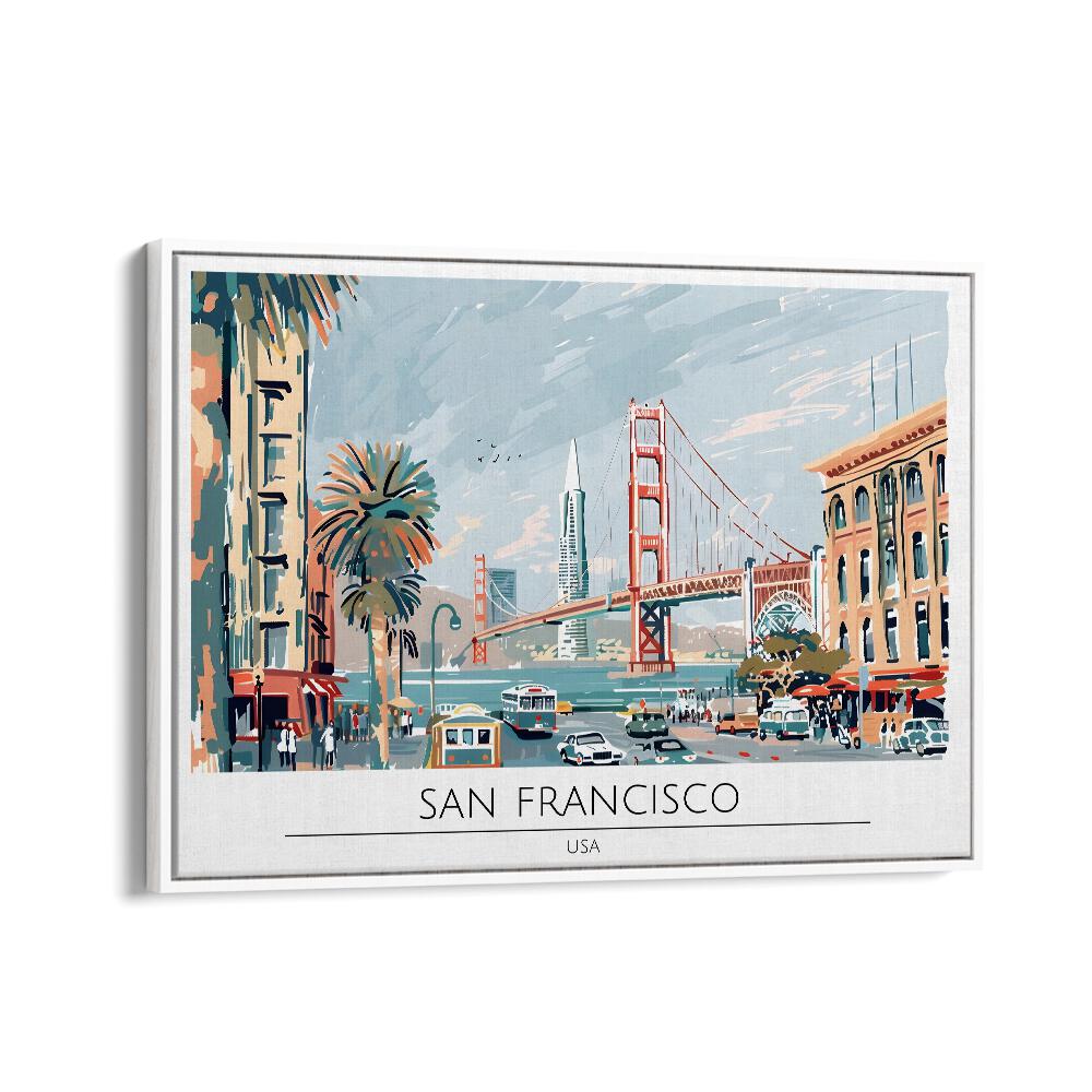 san francisco city travel posters in White Floater Frame