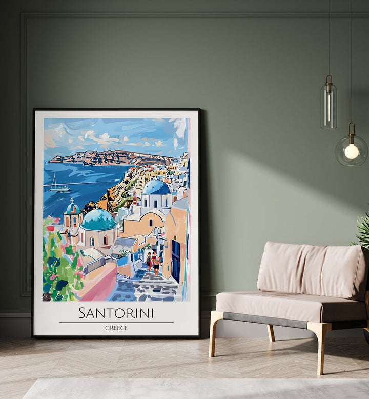 santorini-greece travel posters Artwork III placed on a Wall