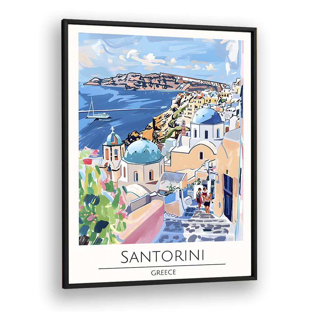 santorini-greece travel posters in Black Plain Frame