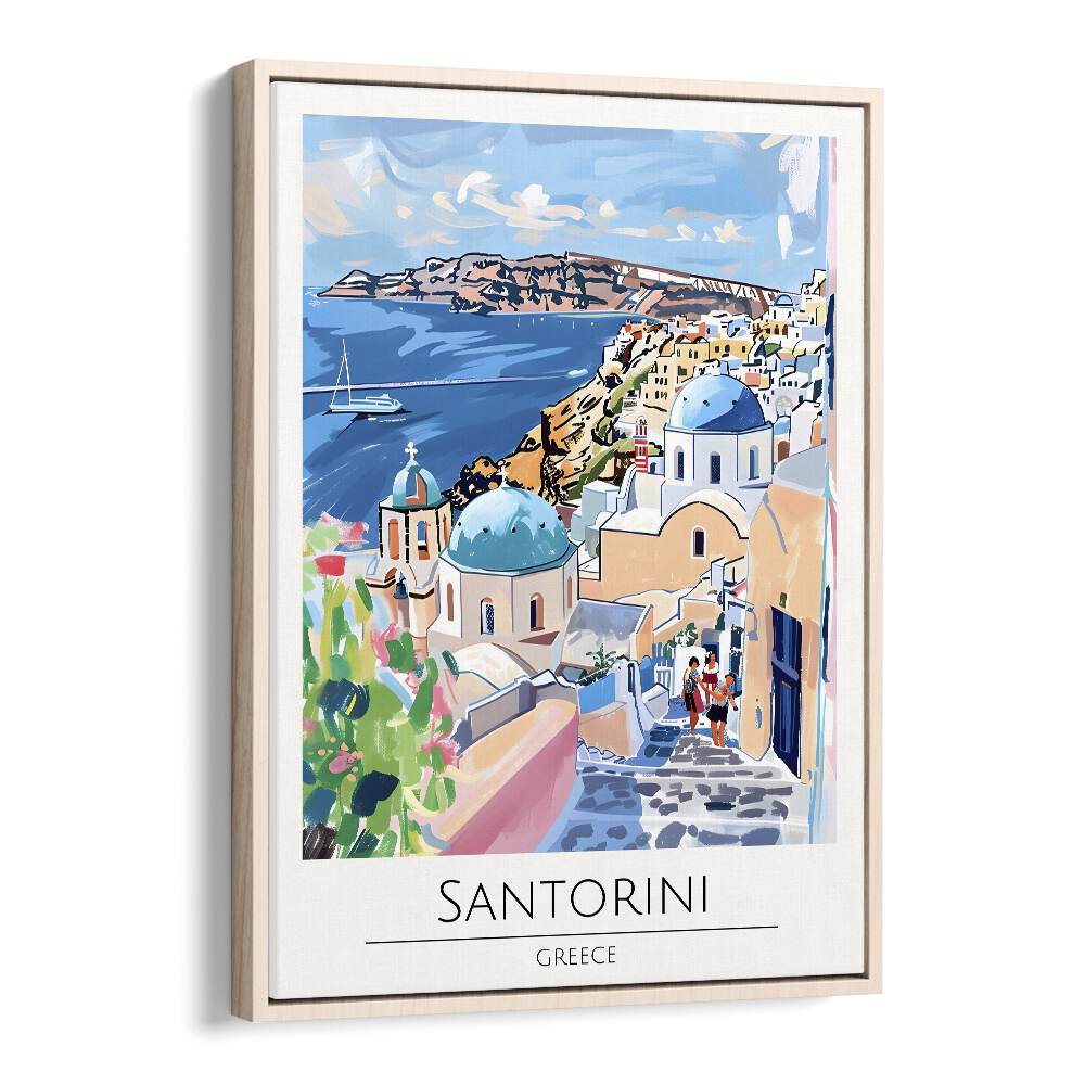 santorini-greece travel posters in Oak Wood Floater Frame