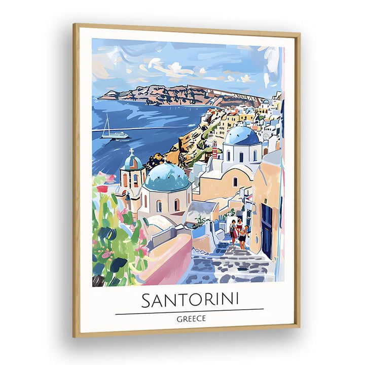 santorini-greece travel posters in Oak Wood Plain Frame