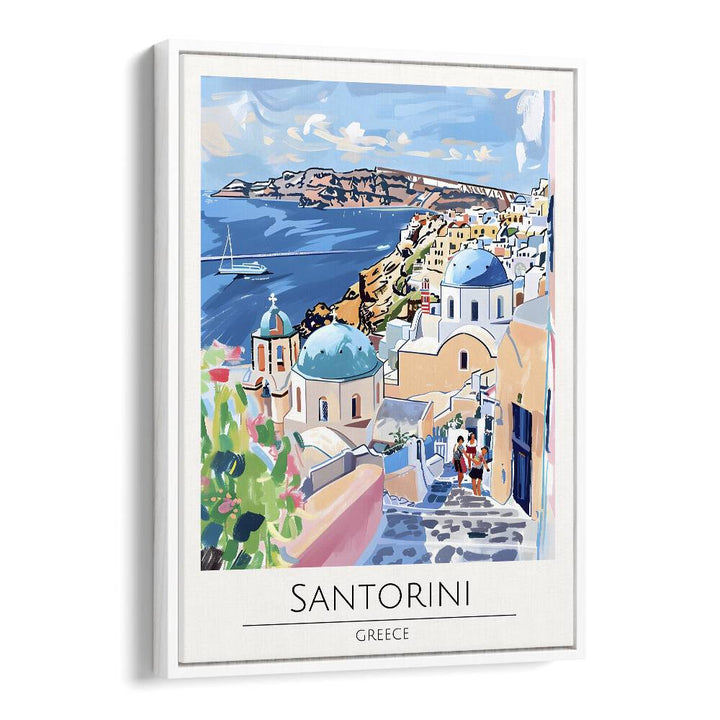 santorini-greece travel posters in White Floater Frame