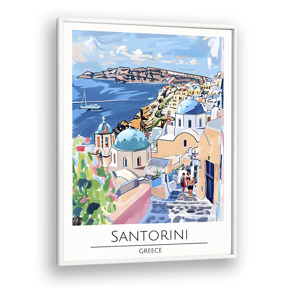 santorini-greece travel posters in White Plain Frame