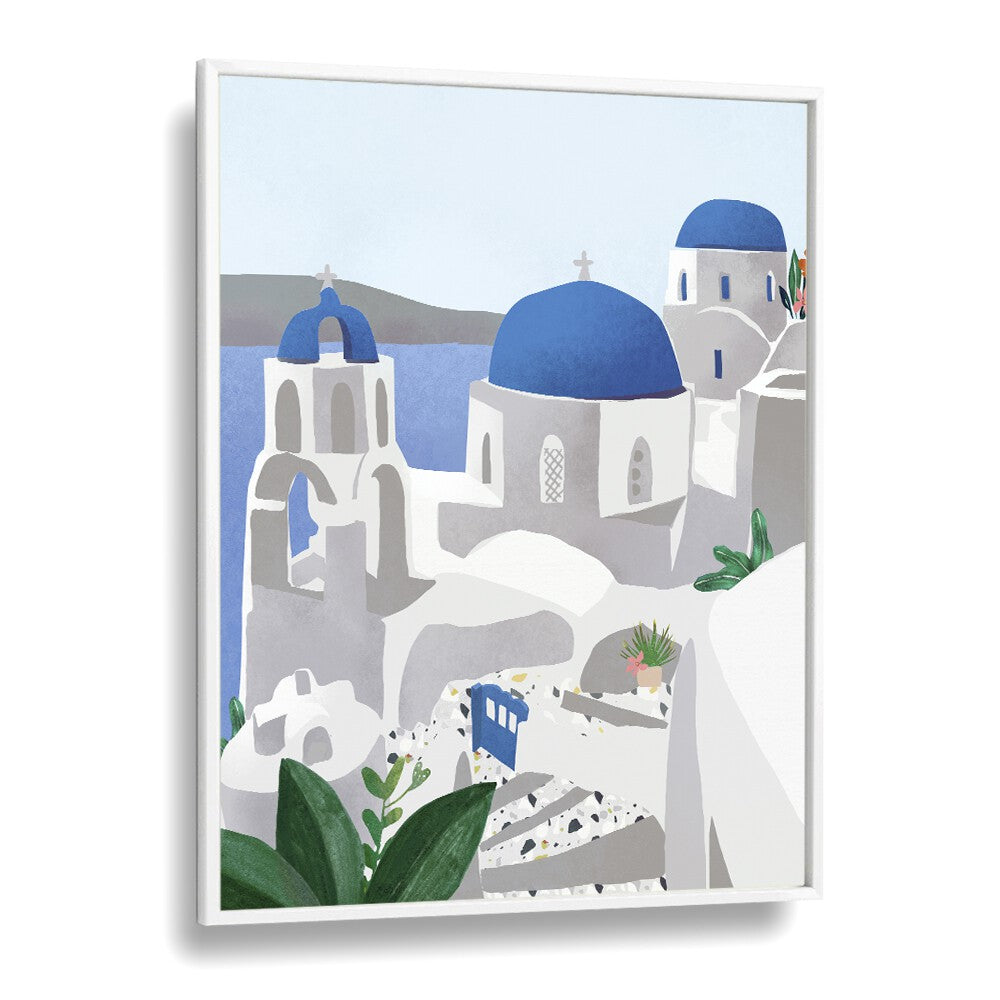 santorini island by petra lidze travel posters in White Plain Frame