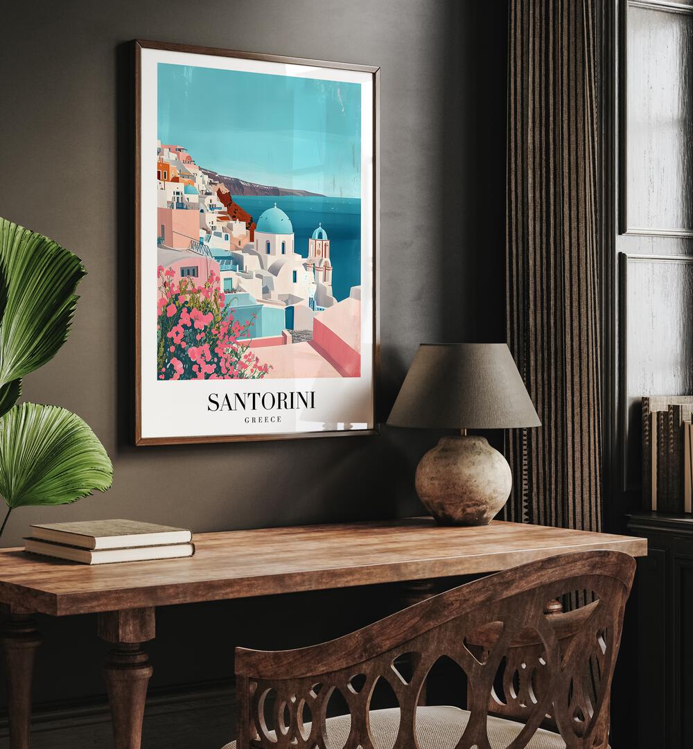 santorini island-greece travel posters Artwork II placed on a Wall 