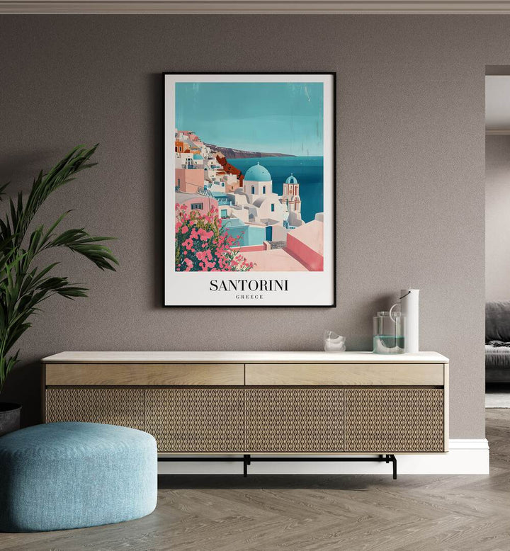 santorini island-greece travel posters Artwork III placed on a Wall 