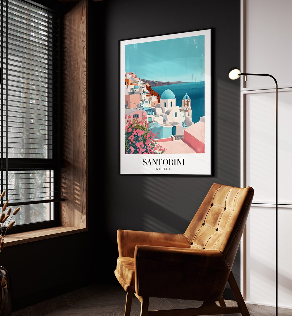 santorini island-greece travel posters Artwork IV placed on a Wall 