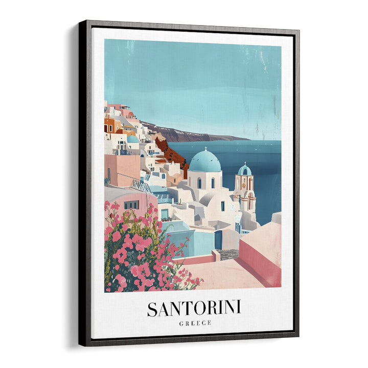 santorini island-greece travel posters in Black Floater Frame