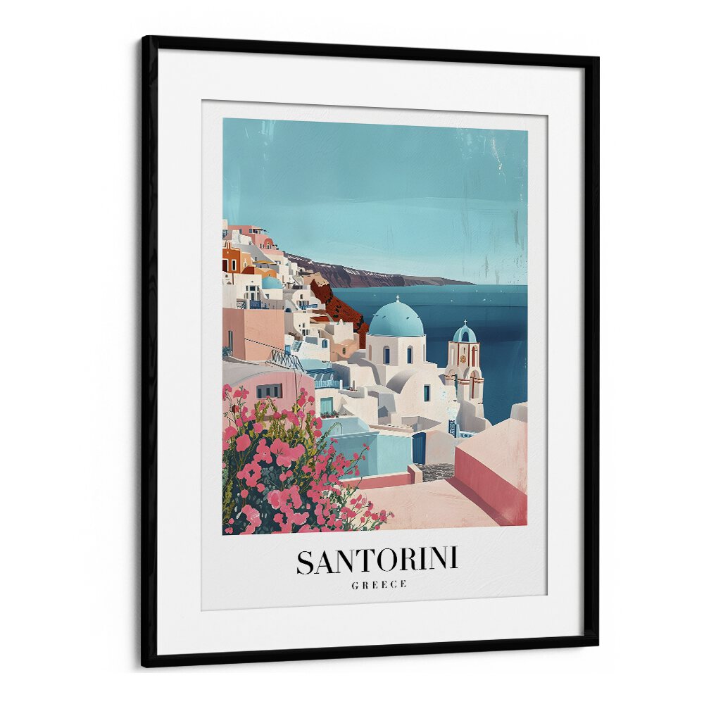 santorini island-greece travel posters in Black Frame With Mount