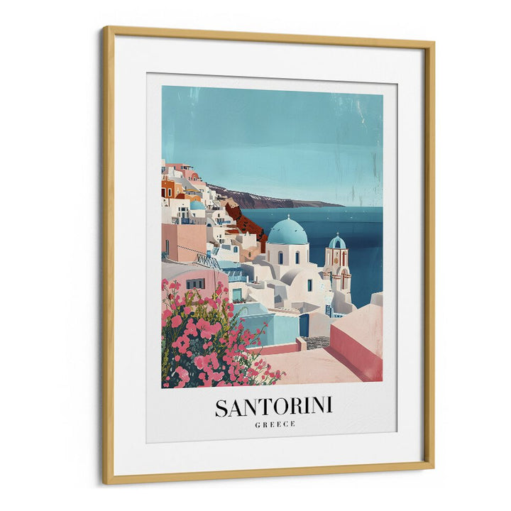santorini island-greece travel posters in Oak Wood Frame With Mount