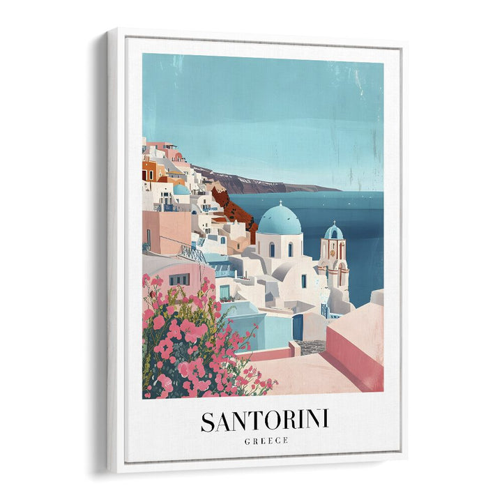 santorini island-greece travel posters in White Floater Frame
