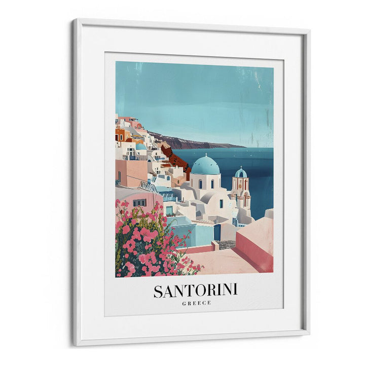 santorini island-greece travel posters in White Frame With Mount
