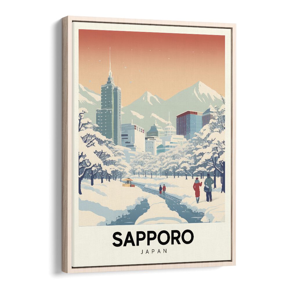 sapporo serenity travel posters in Oak Wood Floater Frame