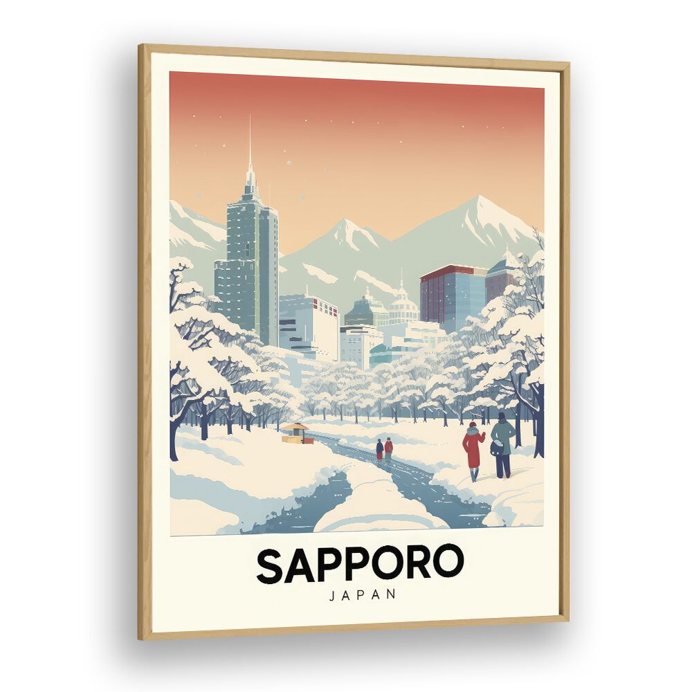 sapporo serenity travel posters in Oak Wood Plain Frame