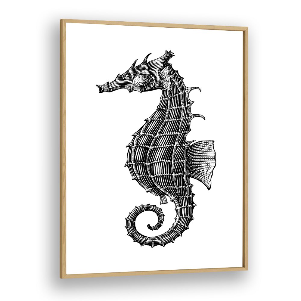 seahorse by jay stanley geometric art paintings in Oak Wood Plain Frame