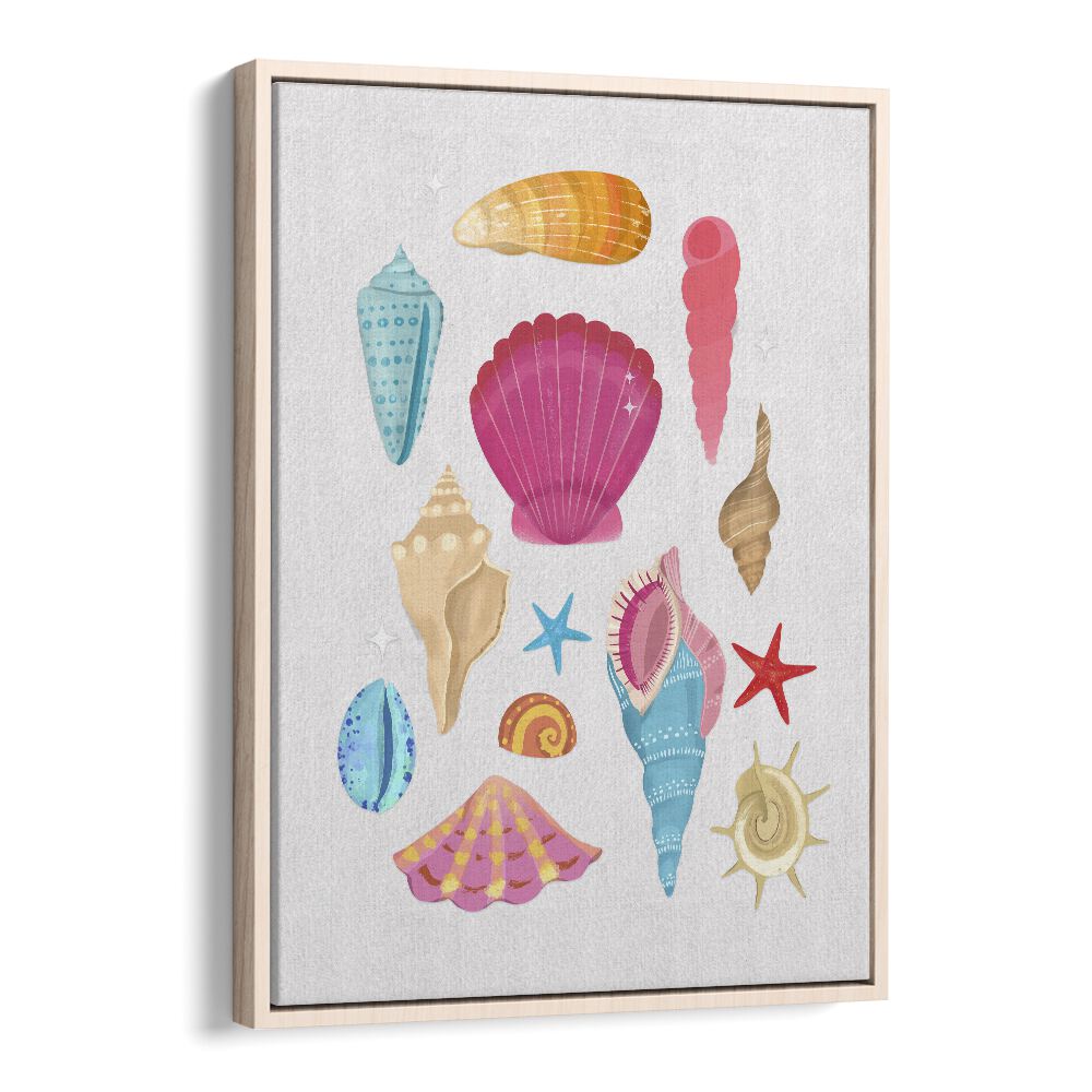 seashells by petra lidze beach prints in Oak Wood Floater Frame